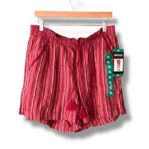 Briggs Red Multi Stripe Crochet Accent Pull On Tassel Drawstring Shorts Size XL
